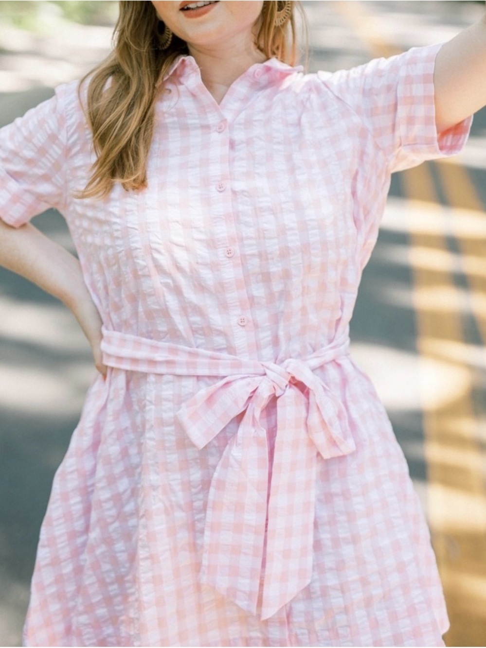 Lisa Marie Fernandez Pink Gingham Seersucker Dress with Tie Waist - Picture 2 of 10